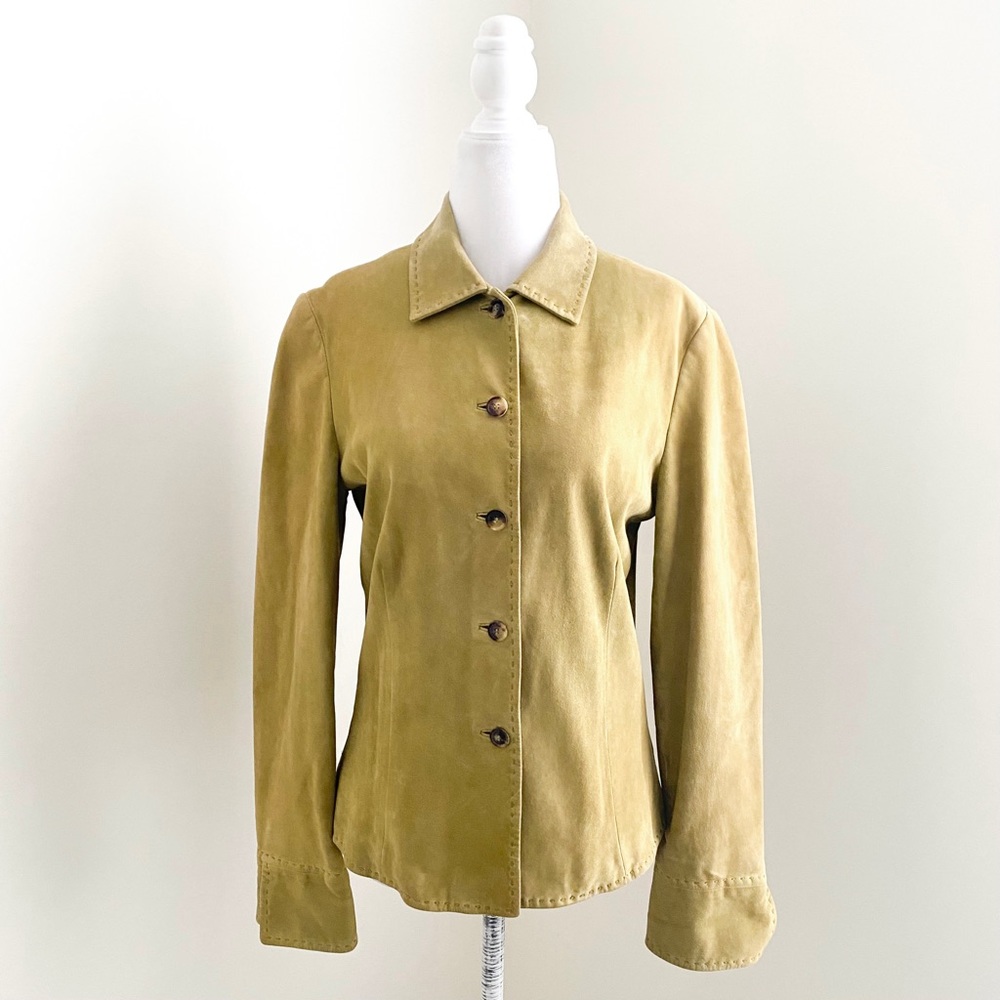 loro piana - leather button front jacket collared straight boxy authentic